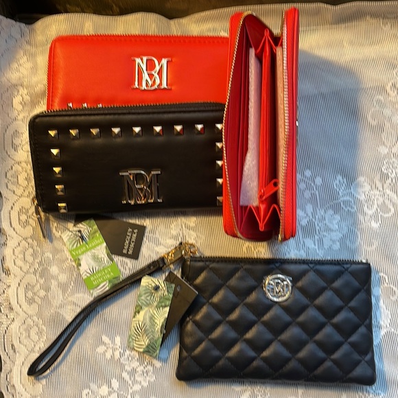 NWT Badgley Mischka Red & Black Vegan Leather Clutch/Wallets, Choose One - Picture 3 of 4